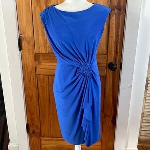 Jones New York Blue Jersey Knit dress Size 6 Cap Sleeves Zip Back